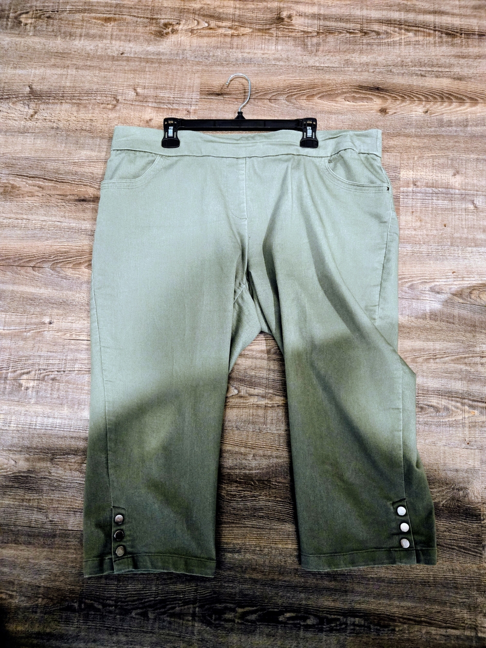 Olive Green Crop Pants with Button Hem